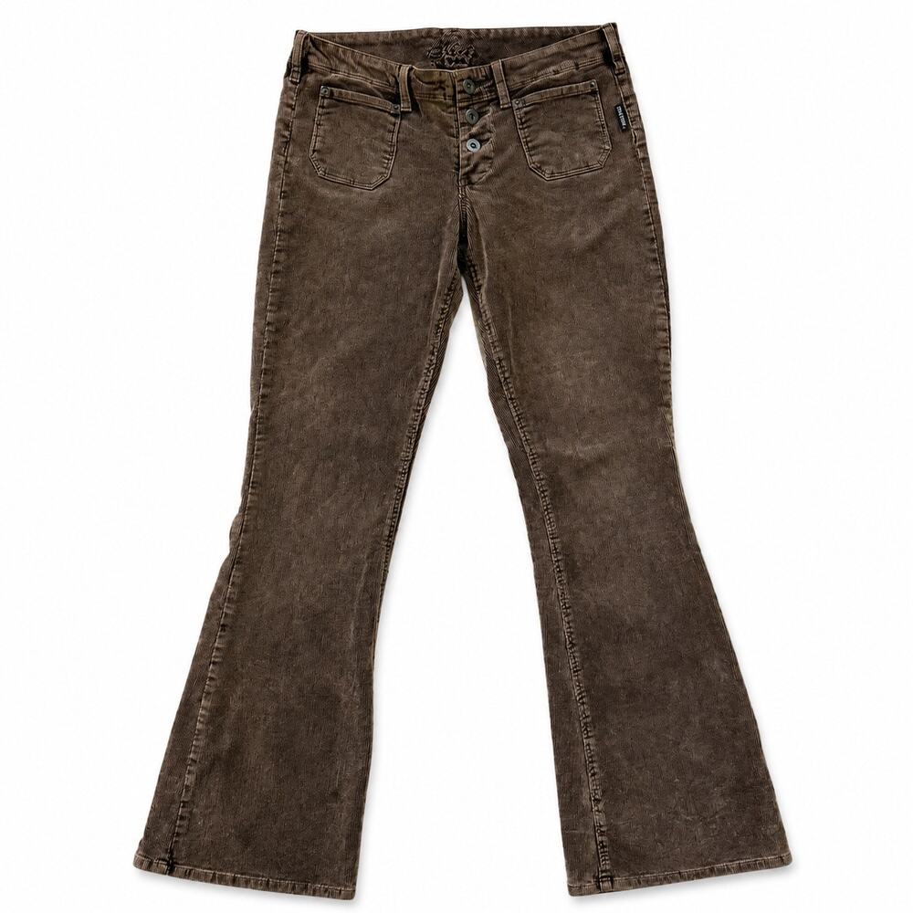 Silver Jeans Co Brown Corduroy Flare Pants Low‑Rise Button Fly Women’s 29